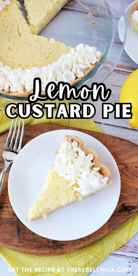 Lemon Custard Pie Lemon Custard Tart, Lemon Custard Pie, Potluck Recipes Dessert, Dinner Kids, Easy Summer Dessert Recipes, Easy Summer Dessert, Lemon Custard, Custard Tart, Easy Summer Desserts