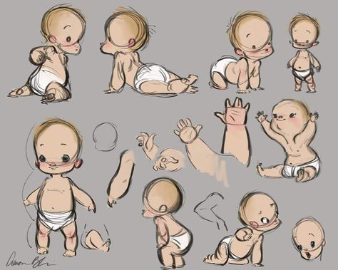 Imagen insertada Baby Body Drawing, Baby Character Design, Baby Anatomy, Baby Reference, Aaron Blaise, Baby Cartoon Drawing, Baby Illustration, Baby Poses, Baby Drawing