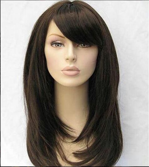 Sweeping Fringe, Dark Brown Wig, Face Framing Hair, Thick Bangs, Subtle Layers, Color Castaño, Haircuts For Long Hair With Layers, Face Frame, Brown Wig