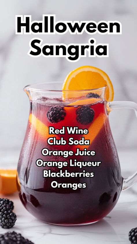 Halloween Sangria Halloween Punch Alcohol, Halloween Sangria, Red Wine Cocktails, Orange Sangria, Halloween Alcohol, Blackberry Sangria, Halloween Punch Recipes, Red Wine Sangria, Birthday Cake Decorating Ideas