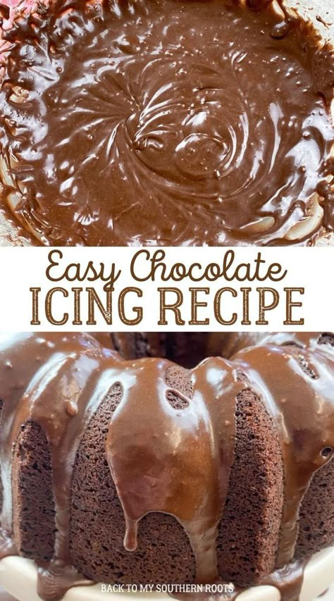 Chocolate Cake Glaze, Easy Chocolate Icing, Easy Chocolate Icing Recipe, Homemade Chocolate Icing, Chocolate Icing Recipe, Icing Recipe For Cake, Glazed Icing Recipe, Chocolate Cake Icing, Easy Icing Recipe