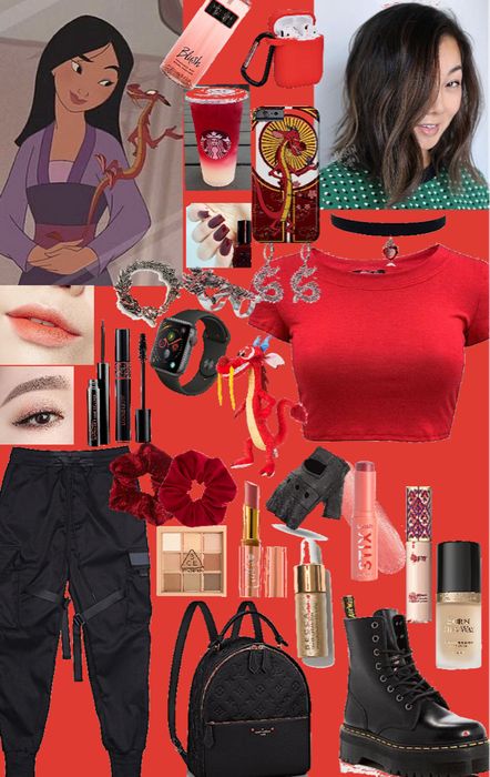 Mulan Disney Bounding, Mulan Inspired Outfit, Descendants Auradon, Mulan Outfit, Outfit Core, Disney Princess Inspired Outfits, Disney Bound Outfits Casual, Red Scrunchie, Princess Inspired Outfits