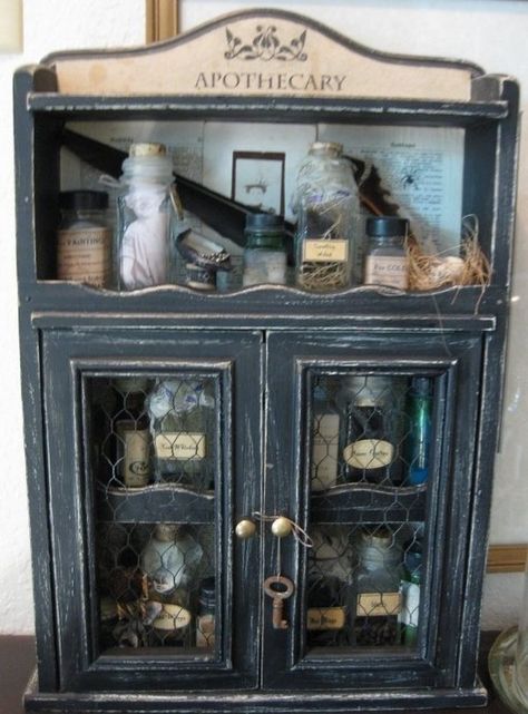 Hanging Curio Cabinets - Ideas on Foter Herbology Bathroom, Bathroom Beach Decor, Apothecary Bathroom, Apothecary Decor, Ideal Bedroom, Haunted Doll, Halloween Apothecary, Bathroom Beach, Apothecary Cabinet