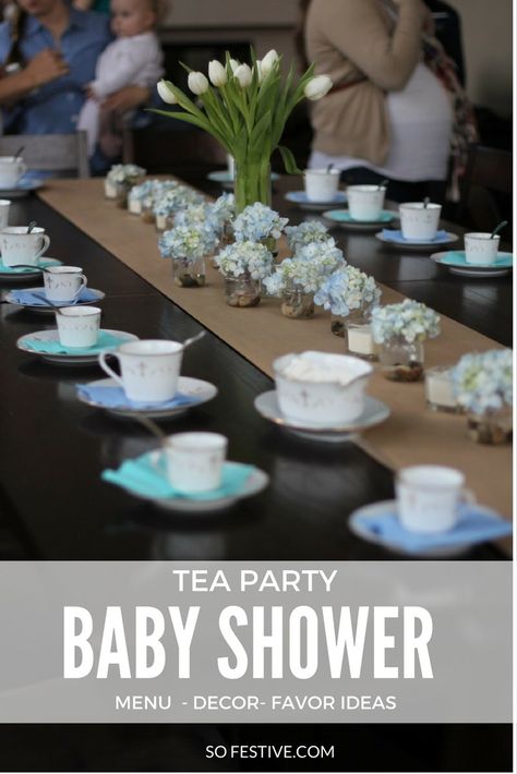 Throwing a Tea Party Baby Shower? These darling and simple ideas will help you plan  a tea party shower in no time! With our good friend Tiffany expecting twin boys, we knew we wanted to plan a fun baby shower. Tiffany loves tea, so a “tea party baby shower” became the theme for the afternoon … Ideas For A Tea Party, Tea Party Baby Shower Theme, Baby Shower Afternoon Tea, Baby Shower Quotes, Baby Tea, Baby Shower Menu, Baby Shower Tea, Tea Party Invitations, Trendy Baby Shower Ideas