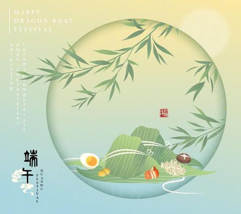 Happy dragon boat festival greeting card... | Premium Vector #Freepik #vector #food #leaf #stamp #chinese Happy Dragon Boat Festival, Dumpling Festival, Happy Dragon, Rice Dumpling, Social Media Branding Design, Chinese Festival, Money Images, Festival Background, Dragon Boat Festival