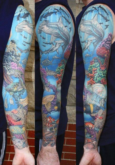 50 Coral Reef Tattoo Designs For Men - Aquatic Ink Mastery Sea Tattoo Sleeve, Aquatic Tattoo, Ocean Theme Tattoos, Sea Life Tattoos, Ocean Sleeve Tattoos, Underwater Tattoo, Ocean Sleeve, Tato Tradisional, Sea Tattoo