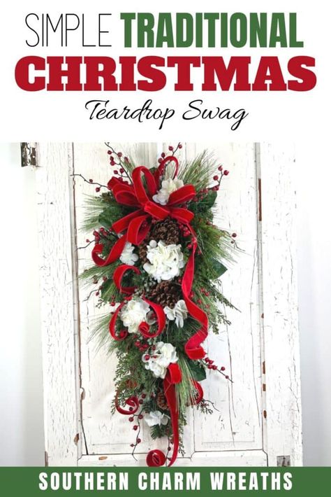 Wreath Making Business, Diy Swag, Evergreen Swag, Holiday Swag, Designer Christmas, Teardrop Swag, Christmas Berries, Classic Christmas Decorations, Christmas Swag