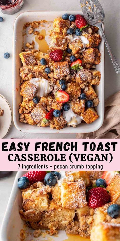 Vegan French Toast Casserole, Vegan Brunch Recipes, Vegan French Toast, Vegan French, Vegan Baking Recipes, Vegan Brunch, French Toast Casserole, Vegan Dessert Recipes, Vegan Cooking