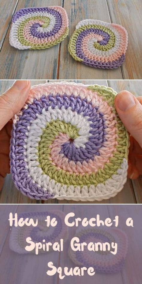 How to Crochet a Spiral Granny Square - CrochetedWorld Spiral Granny Square, Spiral Crochet Pattern, Spiral Crochet, Granny Square Crochet Patterns Free, Square Crochet Pattern, Crochet Design Pattern, Beginner Crochet Projects, Crochet World, Crochet Square Patterns