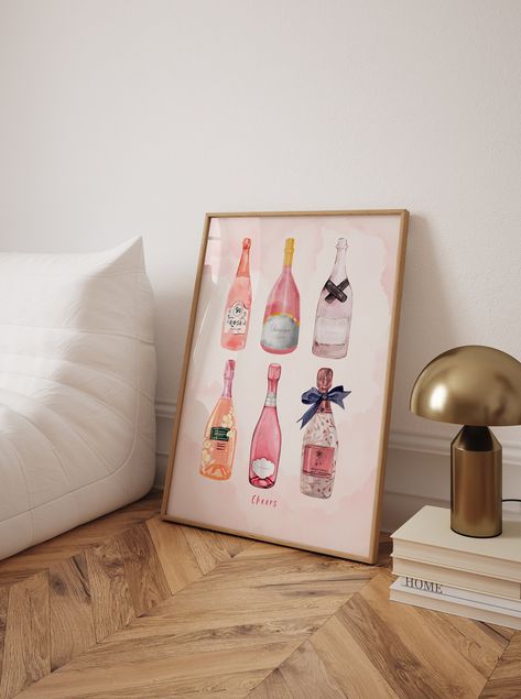 Cute Aesthetic Apartment, Champagne Poster, Bar Cart Print, Apartment Wall Art, College Bedroom, Aesthetic Apartment, Minimalist Bar, Trendy Bar, Bar Poster