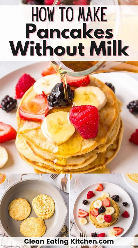 Whether you’ve run out of milk or you’re on a dairy-free diet, you’ll love this fluffy Pancake Recipe made without milk. I’ve also included gluten-free and dairy-free options so you can adapt it to your dietary needs. Pancakes With No Milk, Coconut Milk Pancakes, Dairy Free Pancake Recipe, Dairy Free Pancakes, Fluffy Pancake Recipe, Homemade Pancake Recipe, Fruit Juice Recipes, Sweet Potato And Apple, Clean Eating Breakfast