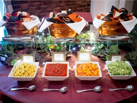 Chips and Salsa bar! Vegan Wedding at the event center at blue in Bethlehem, PA Chips And Salsa Bar, Boho Wedding Food, Wedding Food Bars, Salsa Bar, Foodie Wedding, Wedding Food Stations, Nacho Bar, Cocktail Hour Wedding, Vegan Wedding