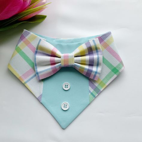 Spring Dog Tuxedo Bandana, Plaid with blue, Bandana with bow tie for dogs, Easter cute dog boy accessories Boy Dog Bandana, Easter Dog Bandana, Dog Tuxedo Bandana, Dog Sale, Boy Dog Clothes, Dog Clothes Patterns Sewing, Bow Tie For Dogs, Dog Neck Tie, Easter Cute