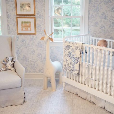 Stretched Fabric, Baby Blue Wallpaper, Girl Nursery Room, Nursery Room Design, Baby Boy Room Nursery, Baby Room Inspiration, Nursery Room Inspiration, White Nursery, Blue Nursery