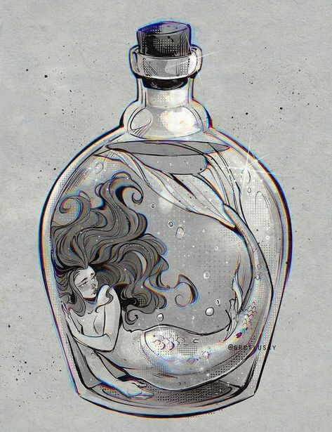 Mermaid In A Bottle, Mermaid Sketch, Mermaid Pose, Bottle Tattoo, Bottle Drawing, Mermaid Drawings, Mermaid Tattoos, Mermaid Pattern, Mermaid Dreams