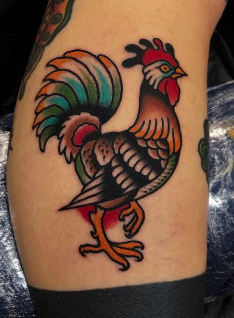 100 Best Traditional Tattoos Of All Time - TheTatt Traditional Rooster Tattoo, Chicken Tattoo, Rooster Tattoo, Traditional Tattoo Inspiration, Traditional Style Tattoo, Traditional Tattoo Sleeve, Old School Tattoo Designs, Traditional Tattoo Design, Traditional Tattoo Art