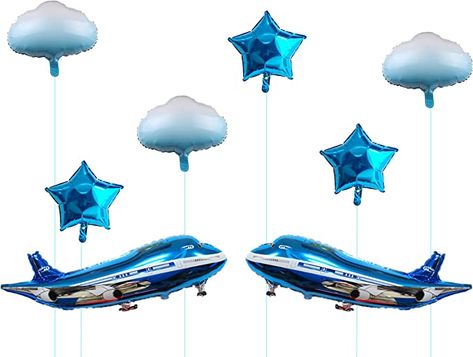 Airplane Balloon, Helicopter Birthday, Blue Party Decorations, Balloon Birthday Party, Airplane Theme, Airplane Birthday Party, Balloon Pictures, Airplane Party, Balloon Kit