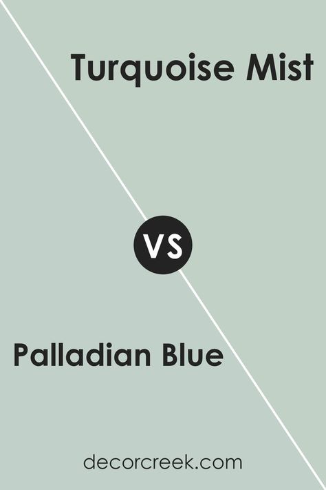 Palladian Blue HC-144 by Benjamin Moore vs Turquoise Mist 695 by Benjamin Moore Different Vibes, Palladian Blue, Trim Colors, Clear Sky, Coordinating Colors, Benjamin Moore, Paint Color, Sunny Day, House Painting