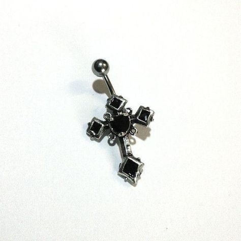 Steel Cross With Black Crystals Belly Navel Barbell Black Belly Ring, Black Belly Piercing, Cross Belly Piercing, Black Belly Button Piercing, Belly Button Piercing Black, Cross Belly Button Piercing, Gothic Belly Button Piercing, Goth Belly Button Piercing, Black Piercings