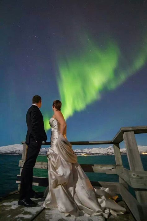 Wedding under Aurora Borealis - Tromso Safari Aurora Borealis Wedding, Southern Lights, Aurora Australis, Northern Lights (aurora Borealis), Visual Board, Beautiful Night, Tromso, The Northern Lights, Night View