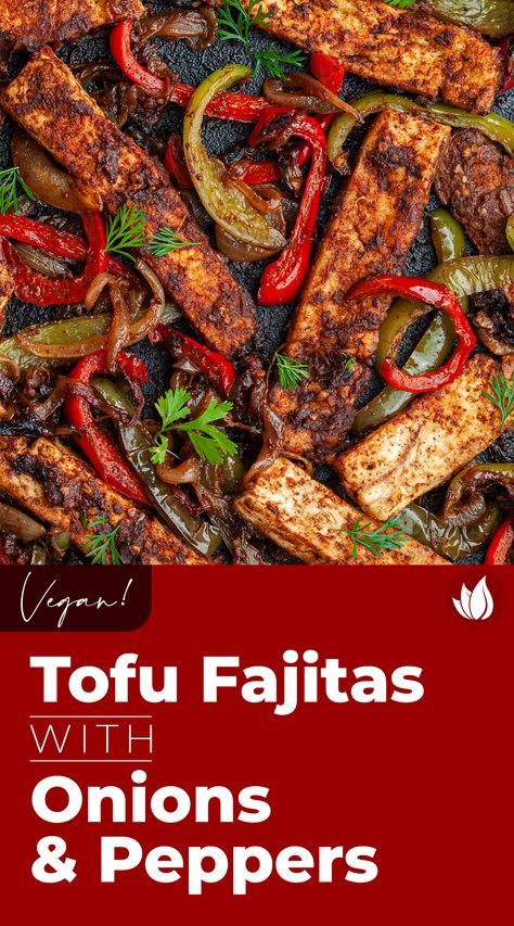 Looking for a flavorful family-friendly dinner for Meatless Monday? These Tofu Fajitas with Onions and Peppers should be at the top of your list! Plant Based Fajitas, Tofu And Peppers Recipe, Vegan Chicken Fajitas, Tofu Fajitas Recipes, Tofu Stuffed Peppers, Mexican Tofu Marinade, Tofu And Peppers, Meatless One Pot Meals, Vegan Fajitas Recipe