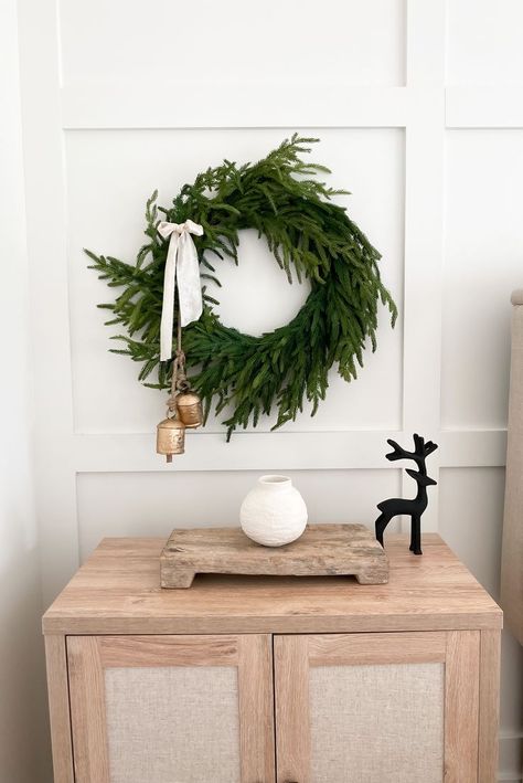 Multiple Christmas Wreaths On Wall, Afloral Real Touch Norfolk Pine Garland, Indoor Christmas Wreaths, Norfolk Pine Wreath, Simple Wreath Ideas, Bedroom Decor Amazon, Norfolk Garland, Amazon Christmas Decor, December Decor