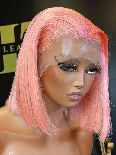 Pink Bob Wig, Pink Bob, Colored Bobs, Pink Wig, 100 Remy Human Hair, Straight Lace Front Wigs, Colored Wigs, Short Bob Wigs, Brazilian Human Hair