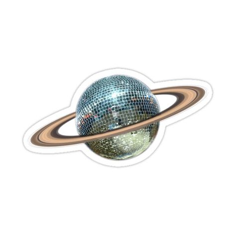 Saturn Disco Ball Tattoo, Saturn Disco Ball, Cosmic Stickers, Disco Collage, Laptop Stickers Ideas, Iconic Stickers, Disco Stickers, Saturn Sticker, Disco Ball Tattoo