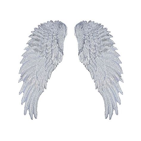 1Pair Fashion Gold/Silver Angel Wings Sequins Patches For Clothing Iron-on Embroidered Patch Motif Applique DIY XMAS Accessories(5.5X12inch) (Silver) Embroidery Angel, Diy Angel Wings, Diy Wings, Diy Denim Jacket, Pillow Party, Sewing Kids Clothes, Gold Angel Wings, Silver Angel Wings, Sequin Patch