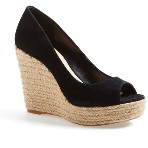 Vince Camuto Totsi Genuine Calf Hair Wedge Espadrille Pump ($44) ❤ liked on Polyvore featuring shoes, black, black open toe shoes, peep toe shoes, black platform shoes, peep-toe shoes and black peep toe shoes Dillards Shoes, Conrad Style, Cinderella Shoes, Peep Toe Shoes, Shoes Heels Wedges, Peep Toe Sandals, Espadrille Wedge, Open Toe Shoes, Shoe Obsession