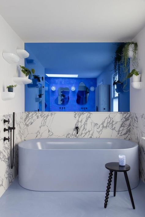 Eight elegant bathrooms where statement bathtubs take centre stage Colored Bathtub, Kids Shared Bathroom, Hand Printed Wallpaper, Southeast London, London Family, Edwardian House, London Home, Custom Mirrors, Family Bathroom