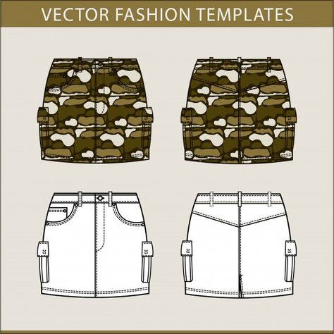 Cargo Skirt Flat Sketch, Cargo Skirt Drawing, Mini Skirt Flat Sketch, Flat Sketch Template, Mini Skirts Fashion, Fashion Flat Sketch, Fashion Sale Banner, Army Look, Fashion Template