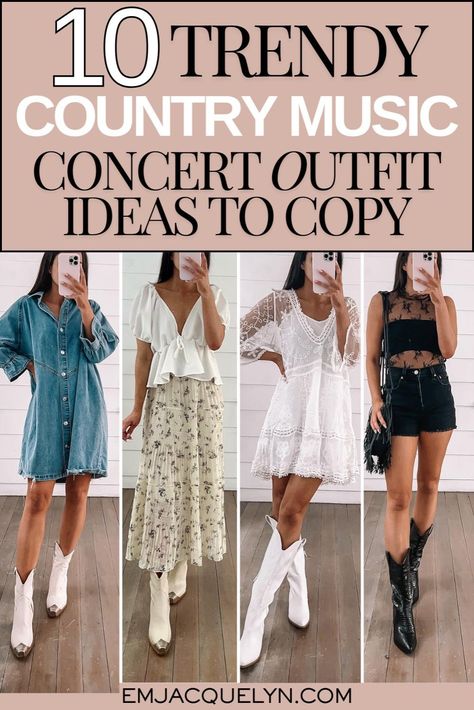 Get inspired with the best Country Concert Outfit Ideas that perfectly pair with Western Boots for a stylish and fun night out. Discover how to create a standout Country Outfit that combines comfort and chic vibes. From denim skirts to flowy dresses, find the perfect look to dance the night away at your next concert. Romper Country Concert Outfit, Concert Outfits 2024, Jelly Roll Concert Outfit Ideas Fall, Billy Joel Concert Outfit Ideas, Country Concert Outfits Women, Country Concert Outfit Ideas Fall, Casual Country Concert Outfit, Fringe Top Outfit, Fall Country Concert Outfit