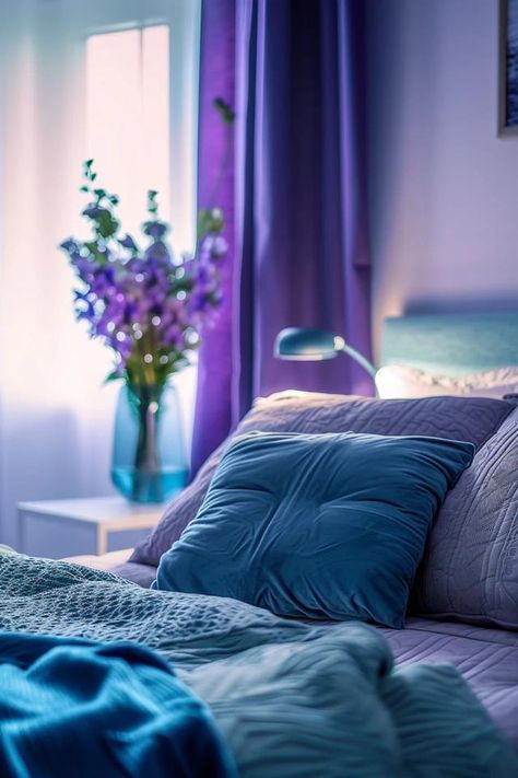 Blue and Purple Bedroom Decor - Ideas for Dreamy Decor Blue And Purple Bedroom Ideas, Purple Teal Bedroom, Turquoise And Purple Bedroom, Purple Bedroom Aesthetic, Blue And Purple Bedroom, Purple Bedroom Design, Blue Room Ideas, Purple Bedroom Ideas, Chill Space