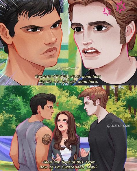 Jacob X Edward Fanart, Jacob X Edward, Twilight Comic, Twilight Fan Art, Twilight Fanart, Luz Tapia Art, Twilight Oc, Twilight Fandom, Twilight Art