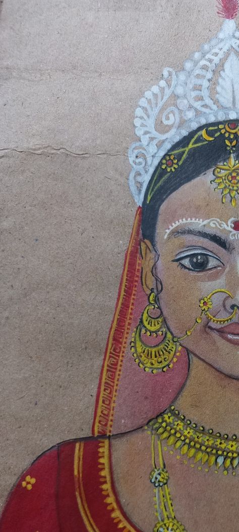 Bright red ,blinging yellow gold ,chandan kolka on forehead..This is my bengali bride..trends will come and go.. but, this is internal.. Bengali Bride Painting, Bengali Bride Drawing, Bengali Paintings, Bride Drawing, Bengali Bride, Canvas Art Painting, Watercolor Painting, Watercolor Paintings, Art Painting