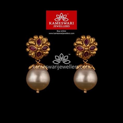 Muthyam Earrings Gold, Pearl Ear Rings, Pearl Earrings Studs, Jewellers Shop, Kameswari Jewellers, Gold Earrings For Kids, Small Earrings Gold, Pearl Earrings Designs, Ruby Stud Earrings