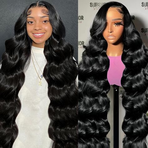 PRICES MAY VARY. 【13x6 HD Lace Front Wigs Human Hair Material】100% Unprocessed 10A Grade Brazilian Virgin Human Hair Lace Front Wig, Cut from Healthy Young Female Head Directly, Natural and Healthy Body Wave 13x6 Frontal Wigs Human Hair Advantages -- Ear to Ear Transparent Swiss Lace, Natural Hairline With Baby Hair Around, Simulated Scalp, Breathable&Durable, Lace Suitable for Most Skins, The Lace Area Is Large, Can Make Free Part, Middle Part Or Side Part, So You Can Do Many Hairstyles 13x6 HD Wigs For Black Women Middle Part, Side Part Hairstyles Wig, Jet Black Lace Front Wig, Middle Part Curly Wig, Baddie Wigs, Wigs For Kids, Wig Inspiration, Middle Part Wig, Pageant Hair