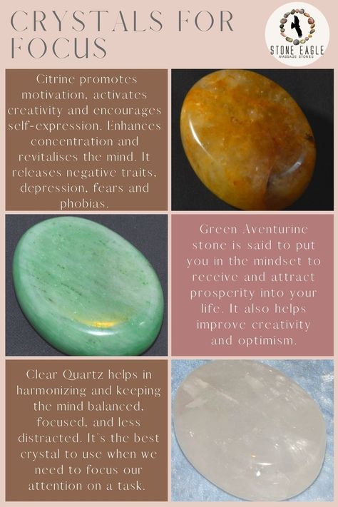 Crystals For Motivation And Focus, Crystals For Focus And Productivity, Crystals For Brain Fog, Stones For Studying, Crystal For Focus And Concentration, Crystals That Help With School, Focus And Concentration Spells, Crystal For Creativity, Crystals For Passing Exams