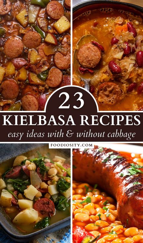 Discover the vibrant world of kielbasa with 23 delectable recipes! Whether you're a fan of the classic pairing with cabbage or seeking something entirely new, these easy ideas have got you covered. Experience the savory depth of kielbasa in a myriad of dishes tailored for every culinary desire. Ready for a flavor-packed journey? Click to explore these scrumptious recipes! #KielbasaRecipes Recipes With Beef Kielbasa, Leftover Sausage Recipes, Turkey Kielbasa Recipes, Easy Kielbasa Recipes, Kielbasa Sausage Recipes, Delicious Turkey Recipes, How To Cook Kielbasa, Kielbasa And Cabbage, Ideas For Dinner