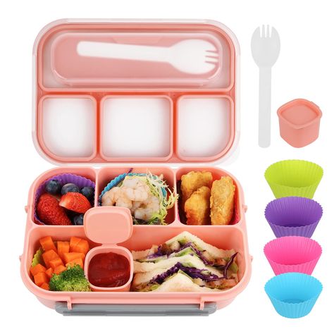 PRICES MAY VARY. Durable Plastic Construction: Made from odorless plastic material for long-lasting use. Freezer Safe: Compartments can be used to store food items in the freezer for convenience. Multi-Compartment Design: Features 4 separate sections to organize and separate food items. Portable Size: Compact 1300ml size is easy to carry for lunch or travel. Kid-Friendly: Fun cake-shaped design appeals to children for mealtime. Age Range (Description): 5+ years old Lunch Containers For Adults, Kids Lunch Containers, Box Organization, Silicone Cupcake Molds, Cake Cups, Lunch Box Ideas, Adult Lunches, Lunch Box Containers, Girls Back