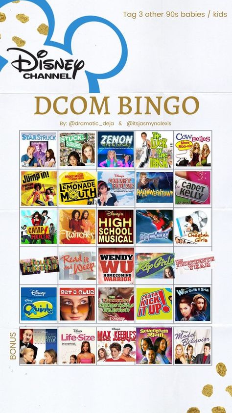 DISNEY CHANNEL ORIGINAL MOVIES BINGO! (DCOM Bingo Card) ; Opens a new tab How many of these classic Disney Channel Original Movies have you seen!? Check them out on #DisneyPlus! ... Check out more of my TV favs via the link! Disney Channel Original Movies List, Old Disney Movies List, Dcom Movies Disney Channel, Disney Channel Movies List, 2000s Movies List, Disney Old Movies, Old Disney Channel Movies, Disney Plus Movies, Disney Original Movies List