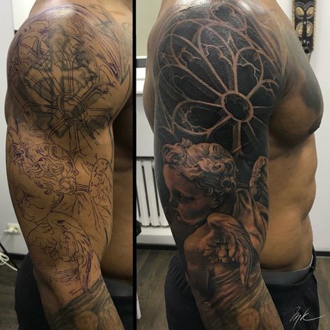 Cathedral Tattoo, Voll Arm-tattoos, Italian Tattoos, Filigree Tattoo, Black Tattoo Cover Up, Blackout Tattoo, Men Tattoos Arm Sleeve, Full Arm Tattoos, Tattoo Design Tattoo