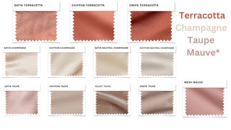 Terracotta, Champagne, Taupe and Mauve Terracotta Mauve Wedding, Champagne Mauve Wedding, Mauve And Neutral Color Palette, Mauve Taupe Wedding, Mauve And Ivory Wedding Color Palettes, Color Combos, Wedding Colors, Champagne, Color