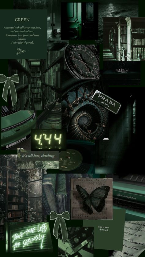 Collage Slytherin Wallpaper, Green Collage, Dark Academia Wallpaper, Dark Forest Aesthetic, Halloween Wallpaper Iphone Backgrounds, Dark Green Wallpaper, Dark Green Aesthetic, Peace Illustration, Slytherin Aesthetic