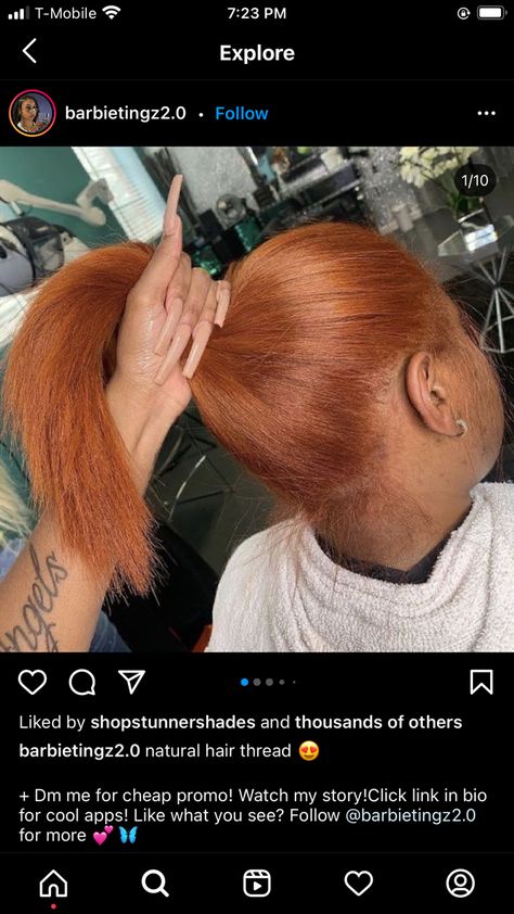 Copper Color Black Women, Ginger Color On Short Natural Hair, Natural Hair Colored Black Women, Burnt Orange Hair Color For Black Women, Ginger Relaxed Hair Black Women, Copper Ginger Curly Hair, Copper Silk Press, Color Silk Press Natural Hair, Spiced Amber Hair Color Black Women