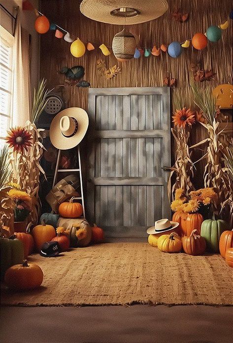 Big Fall Decorations, Foto Studio Ideas, Fall Photo Booth, Photo Studio Design, Photography Studio Decor, Fall Harvest Decorations, Baby Photography Backdrop, Studio Backdrops Backgrounds, Fall Mini Sessions