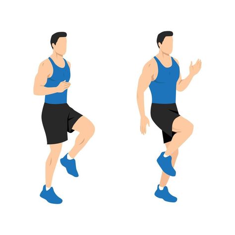 High Knee Exercise, Running Illustration, Grid Design Pattern, Funny Face Photo, Flat Vector Illustration, High Knees, Flat Vector, Running Workouts, The Spot