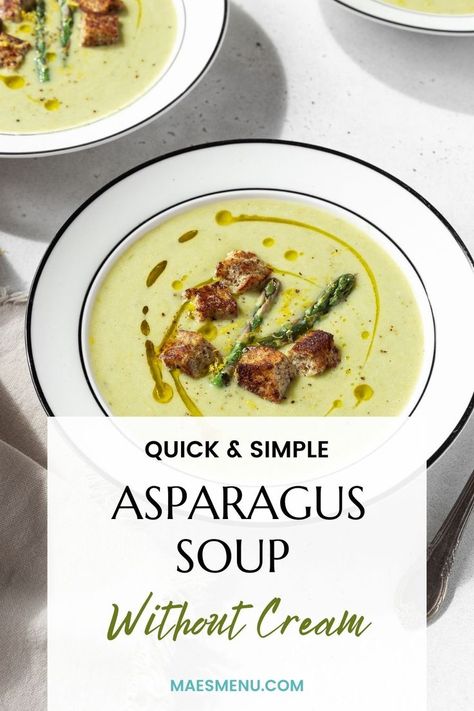 Quick and Easy Asparagus Soup | Vegan, Dairy Free and Gluten Free Soup Without Cream, Creamy Asparagus Soup, Asparagus Soup Recipe, Easy Asparagus, Easy Soup Recipe, Cream Of Asparagus Soup, Creamed Asparagus, Creamy Asparagus, Dairy Free Soup