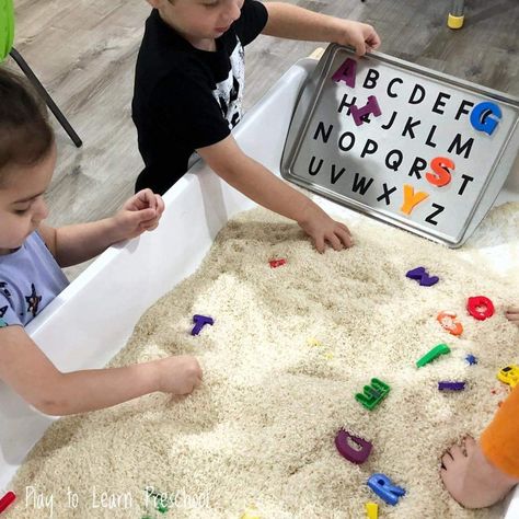 Letter Activities For Preschool, Kindergarten Sensory, Treasure Hunt For Kids, Sarah Walker, Activities For Preschool, Tuff Tray, Sensory Boxes, Preschool Literacy, Magnetic Letters